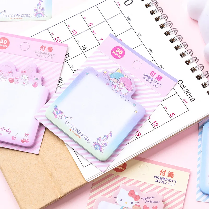 Imagem -03 - Sanrio Melody Kuromi Cinnamoroll Memo Pad Sticky Notes Etiqueta de Papelaria Planejador Notepad Etiqueta Post Abastecimento Escolar 24 Pcs por Lote