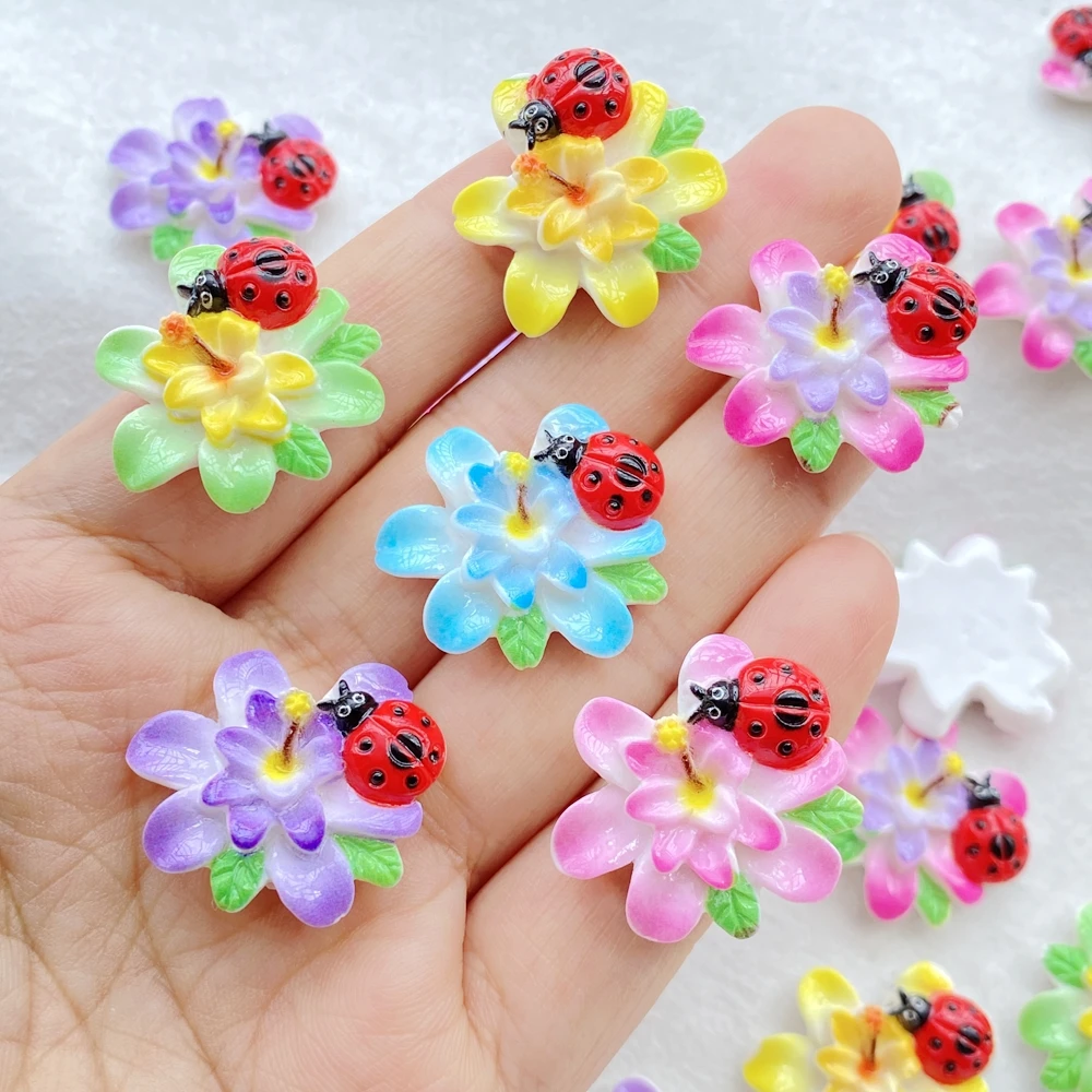 10PCS Cute colorful insect flowers Resin Decoration Crafts Flatback Scrapbooking Fit Phone Decor Embellishments DIY Accessories