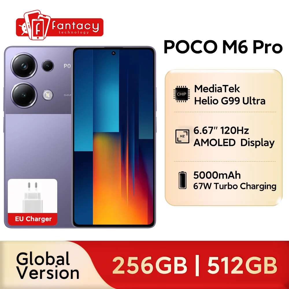 POCO M6 Pro Global Version Helio G99 Ultra 120Hz Flow AMOLED 64MP Drievoudige Camera met OIS 67W Turbo Opladen