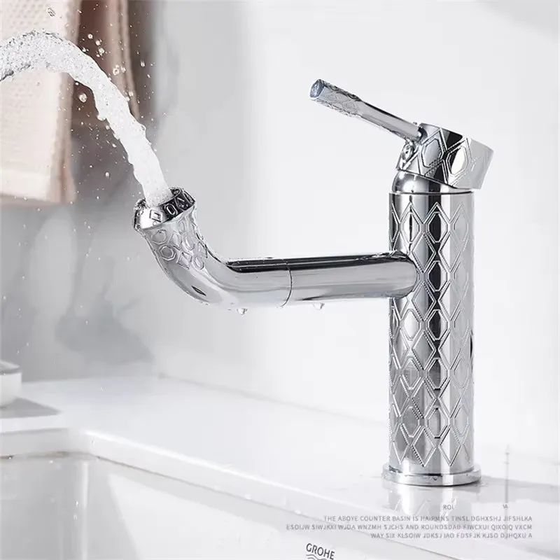 

Chrome Carved Basin Faucets Bathroom Faucet Brass Hot & Cold Bathroom Sink Faucet Deck Mounted Lavotory Faucet Mixer Water Tap