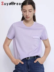 SuyaDrea, Woman Summer New Tee, Silk Acetate Blend, Crew Neck, Short Sleeved, Solid Cosy T Shirt, Candy Colors Top