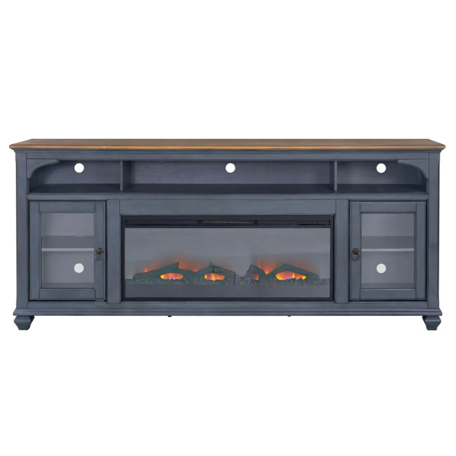Bridgevine Home Americana 86 in Fireplace TV Stand for TVs up to 95 inches Corduroy Blue Finish