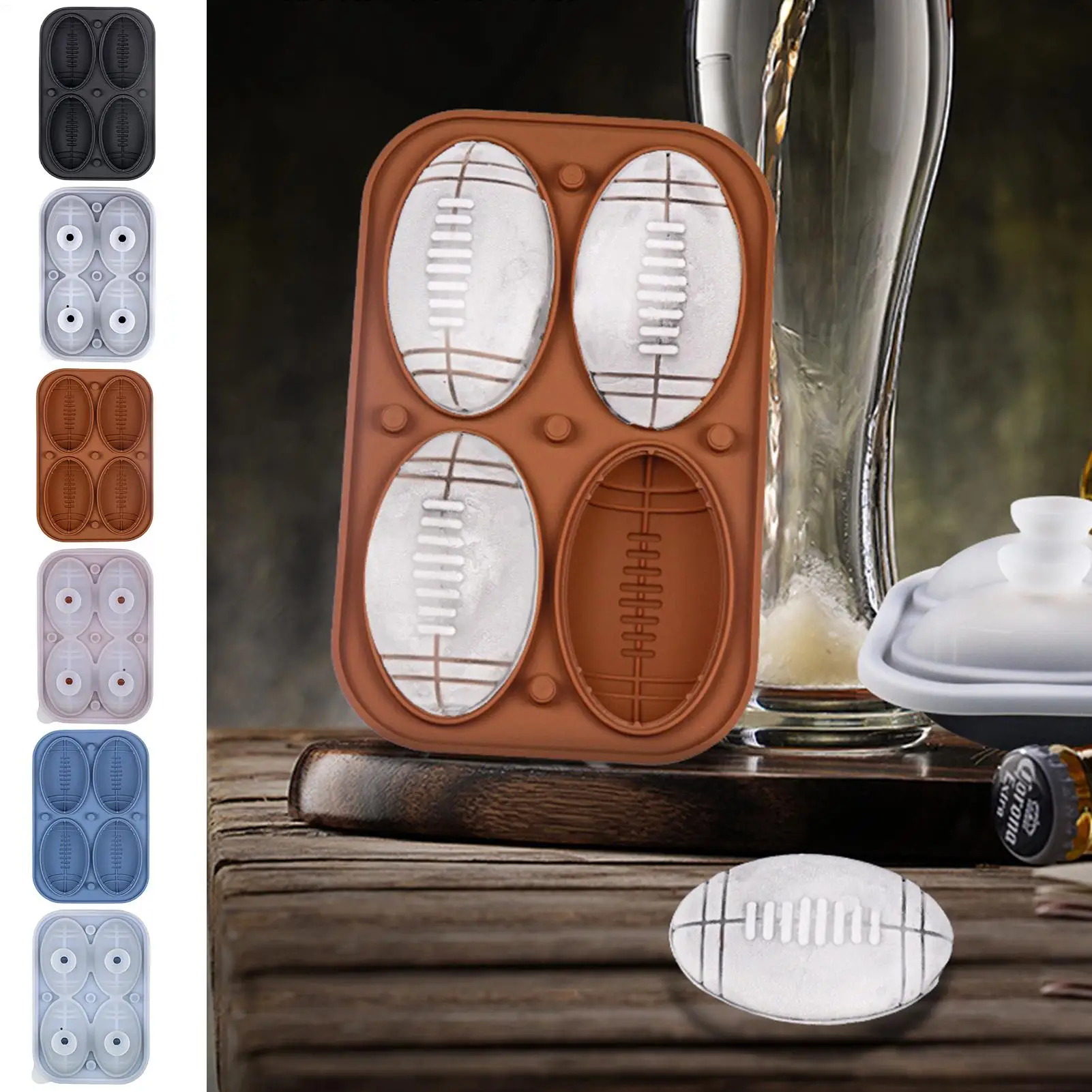 

Football Silicone Mold 4-Cavity 3D Mold Silicone Chocolate Mould for Bar Whisky Cocktails Coffee Water Fridge Freezer Cake