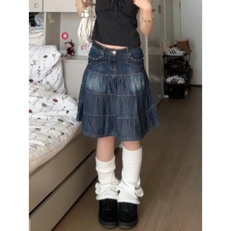 

Women Denim Skirts Loose A-line High Waist Jupe Fashion Summer Korean Saia 2025 Faldas Mujer De Moda Vintage Casual Y2k Skirt