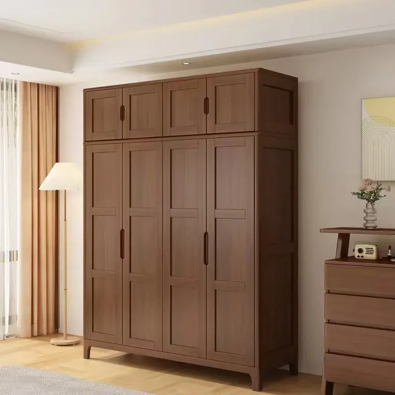 All-Solid Wood Wardrobe for Nordic Style 2345 Open Door Bedroom Large Hanging Wardrobe for Small Apartment with Top Storage