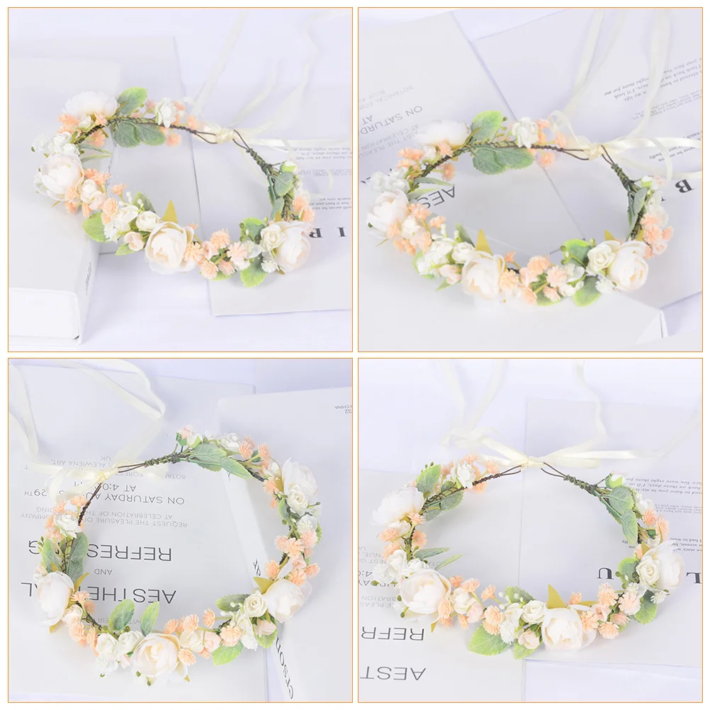 

Simulated Flower Wreath Artificial Floral Headband Adjustable For Party Wedding Beach Photo Lightweight Hair Decor Flower
