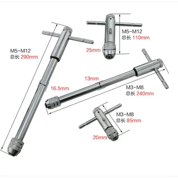 M3-8 M5-12 T-Handle Ratchet Tap Wrench Tap Adjustable Screw Holder Male Thread Metric Plug Mechanical Workshop Tools Hand Tools