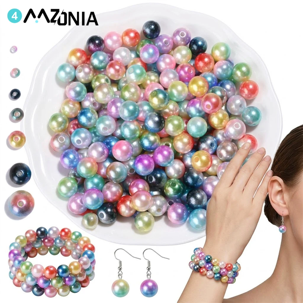 3-12mm Gemischte Farben ABS Kunststoff Imitationsperlen Glatte Runde Abstandhalterperlen für DIY Handwerk Schmuckherstellung Komponenten – Detail 1