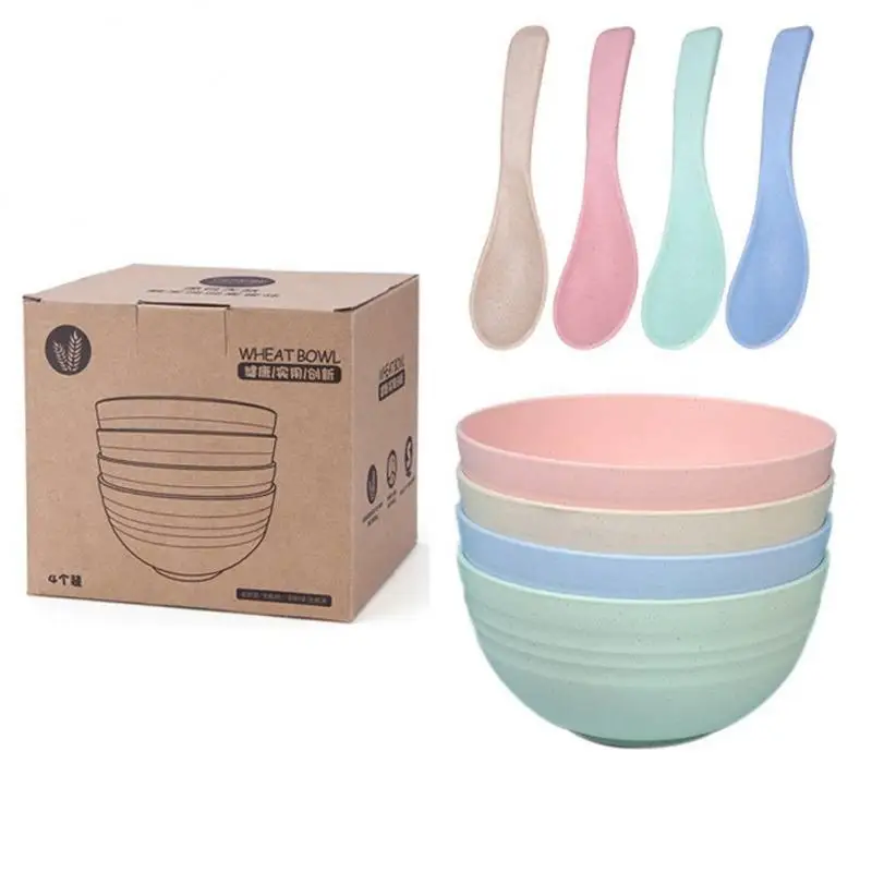 8/4/1Pcs Wheat Straw Bowls Round Household Rice Salad Bowls Eco-Friendly Unbreakable Kids Wheat Straw Bowls Set Small Bowl