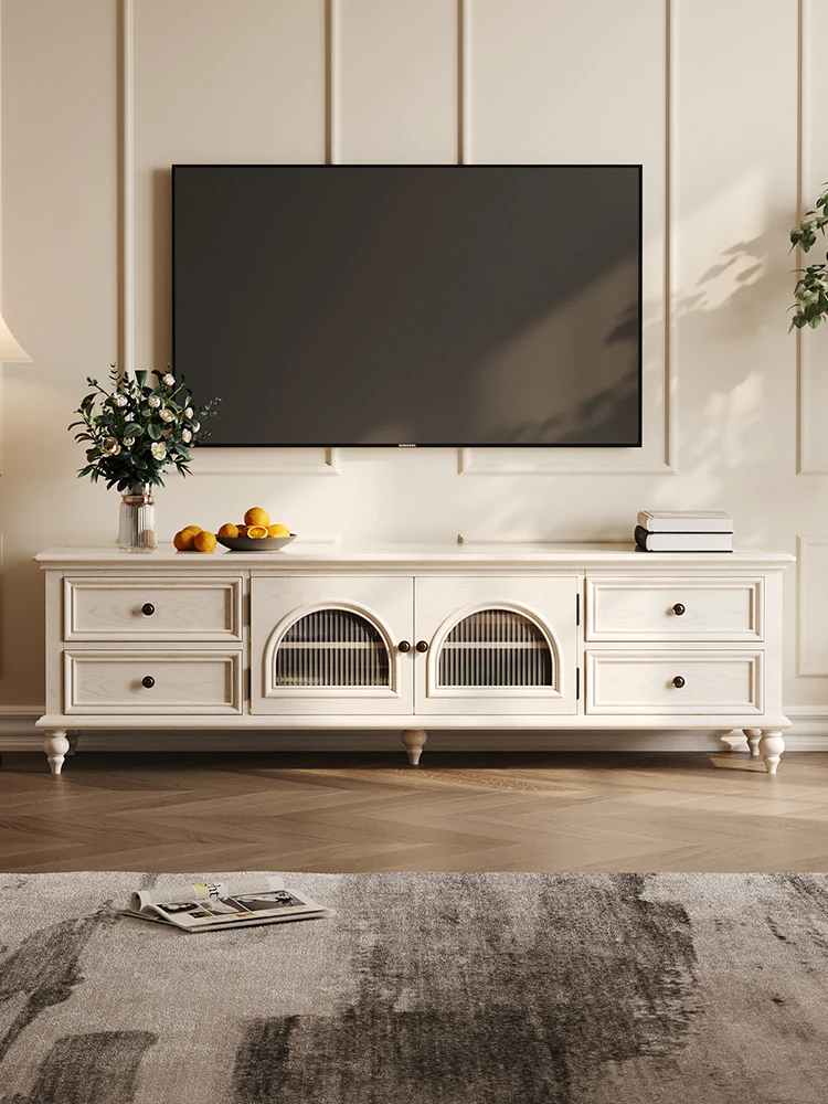 2023 new high-end American solid wood white TV cabinet coffee table combination small apartment modern simple  furniture