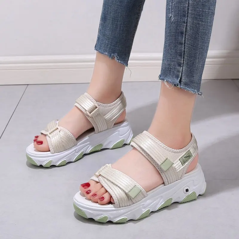 Summer Women Sandals Hook & Loop Design Platform Sandal Comfortable Women Thick Sole Beach Shoes Fashion Gladiator Sandalias