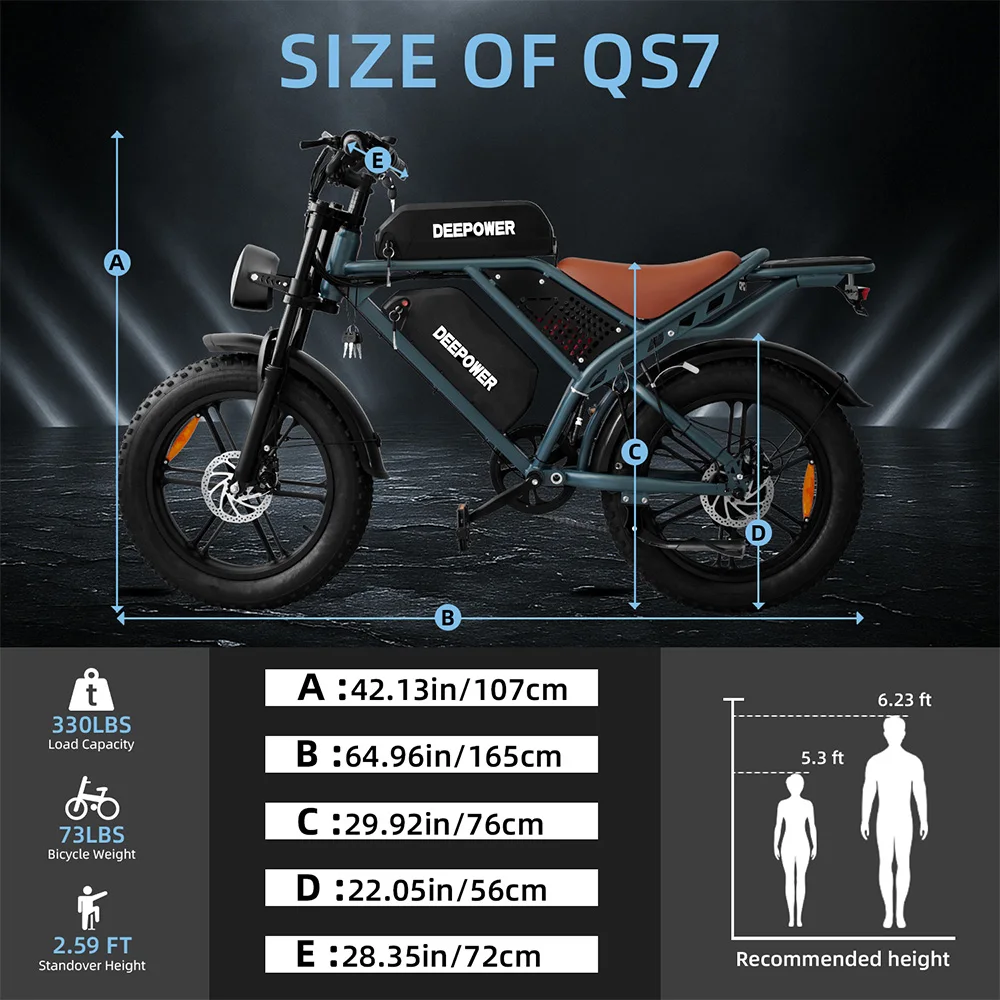 DEEPOWER QS7 Adult Electric Bike 1500W 48V 60Ah Dual Battery Off-Road Electric Bicycle 20 Inch Dual Suspension All-Terrain Ebike