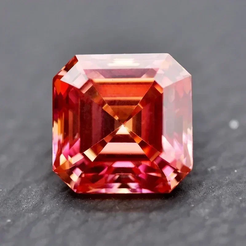 Moissanite Asscher Shape Watermelon Red Color Top Quality for Charms DIY Jewelry Making Earrings Materials with GRA Certificate