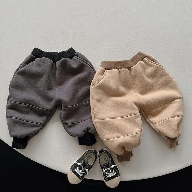 

Winter New Children Fleece Sweatpants Boys Warm Trousers Plus Velvet Thicken Baby Girls Solid Loose Casual Pants Kids Clothes