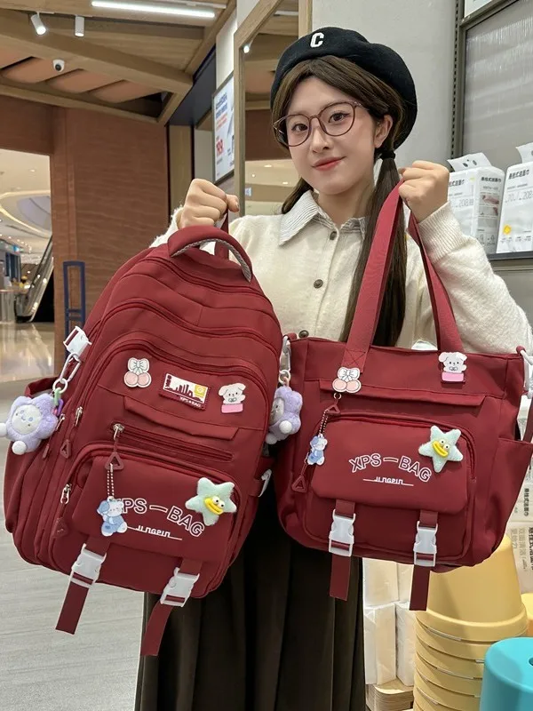 Forest Harajuku Two Piece Backpack For Women Cute Versatile Large Capacity Campus Rucksack Student Casual Hand Shoulder Bag