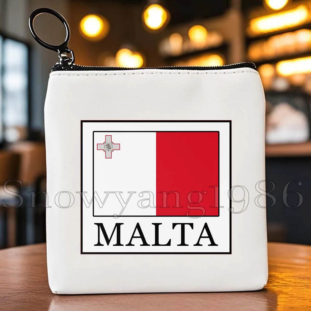 

Maltese Girl Gifts Canvas Bag Coin Purse Valletta Malta Flag Map Small Cotton Travel Key Storage Card Bag Cotton Wallet Pouch