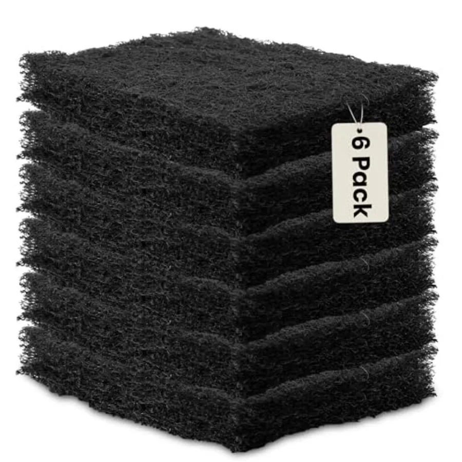 

6-Pack Heavy Duty Scouring Pads, 6x4 Inch Thick Black Scrub Pads for Pots Pans, Kitchen Cleaning, Stripping, Scrubbing Grills a