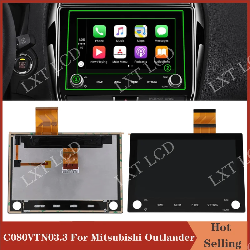 Original 8 Inch C080VTN03.3 LCD With Touch Screen For Mitsubishi Outlander 2019-2022 8740A130 8740A040
