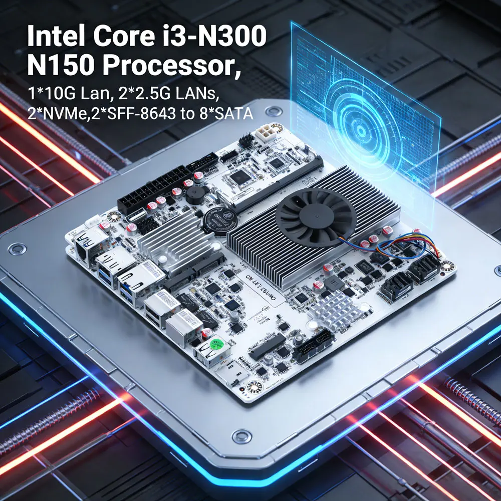 Carte mère NAS Mini ITX 8 baies 10 Gbe, Intel Core i3-N300 N150, adaptable pour prendre en charge 8 SATA, 10 Gbps, 2 ports électriques 2,5 G
