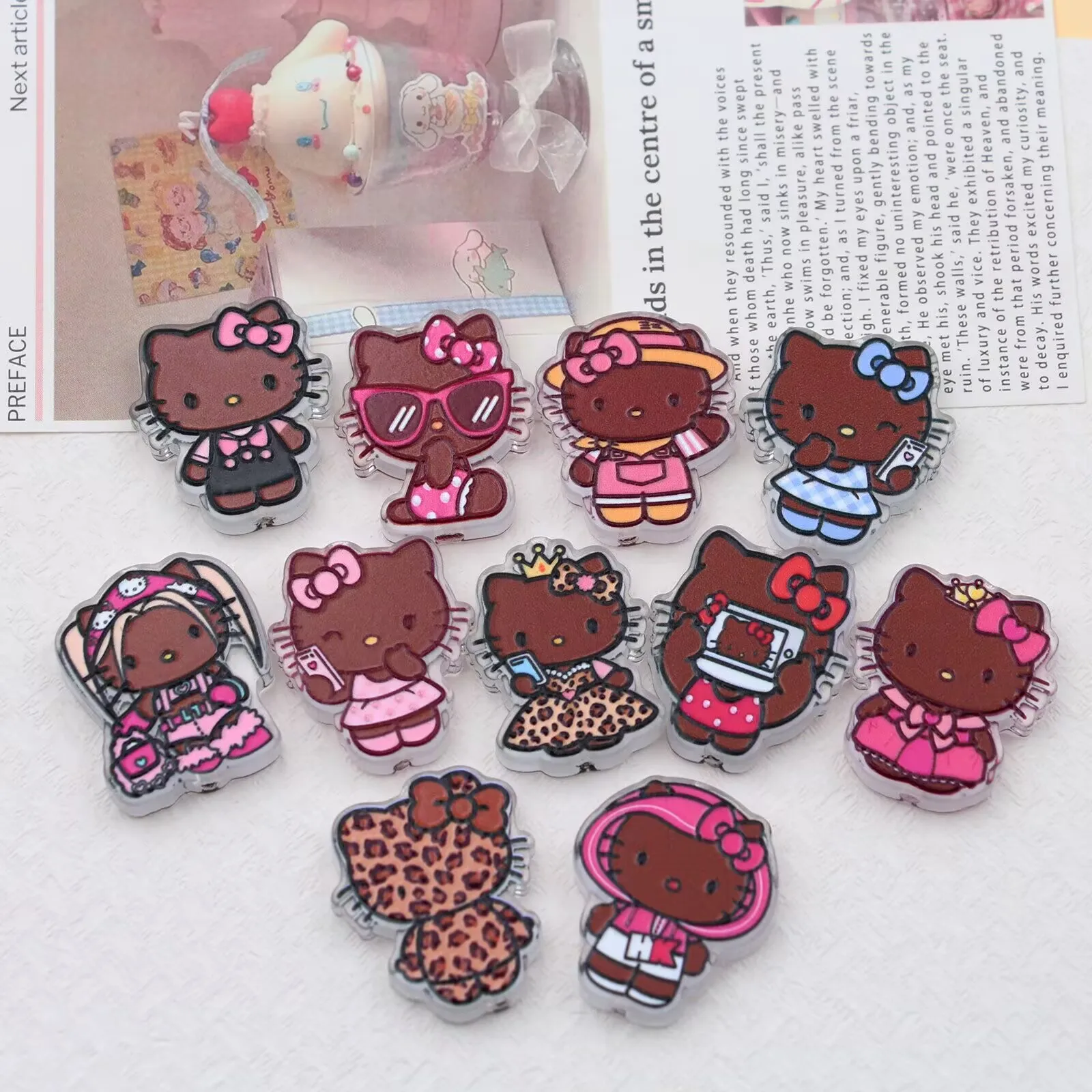 10pcs hello kitty cute PVC focal bead for pen keychain bookmark phone necklace DIY handmade material view 2