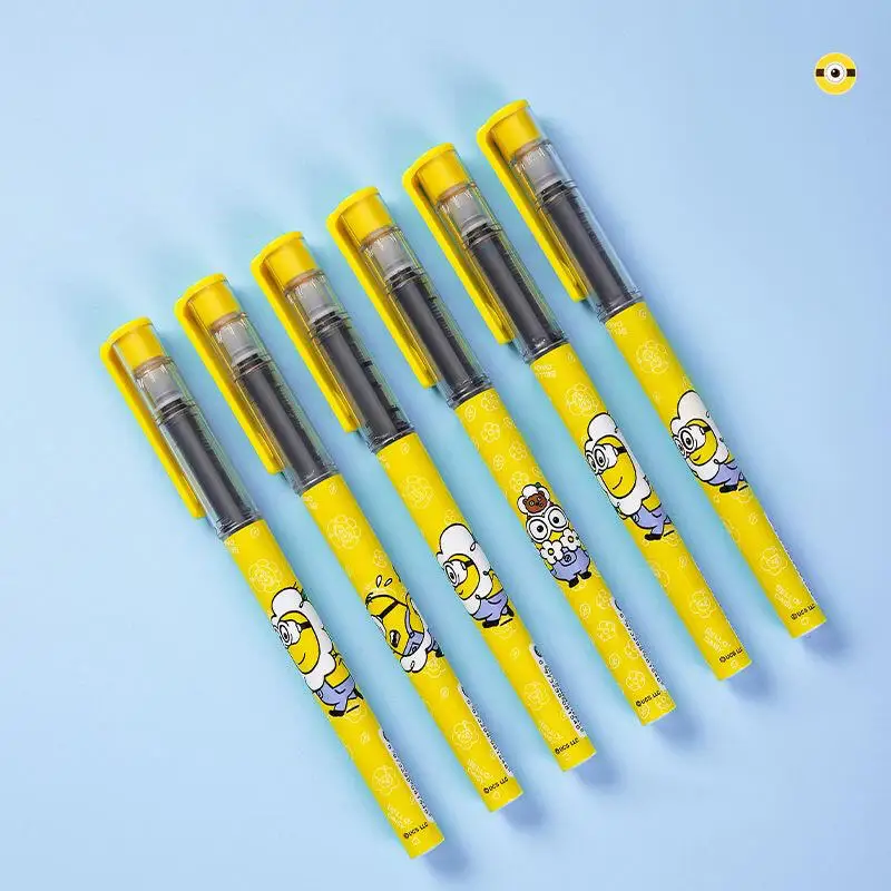 4pcs Minions Ball Pen Despicable Me Cute Cartoon Quick-drying Gel Pen Needle Type Straight Liquid Ballpoint School Stationery