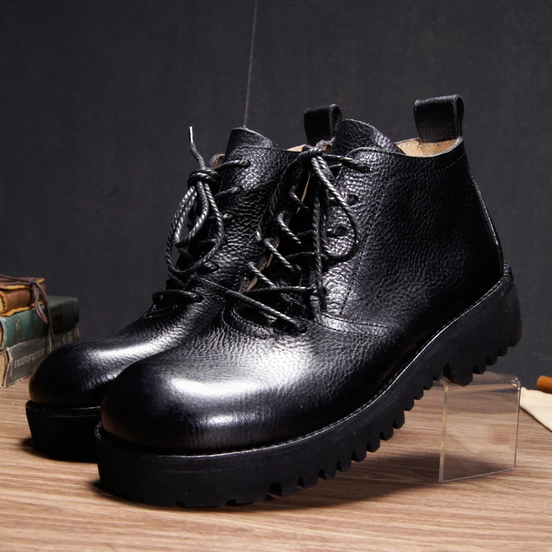 

Genuine Leather Hand Sewn Shoes for Men's Luxury Retro Thick Soled Work Shoes Couple Walking Outdoor Anti-Slip Middle Help Shoes