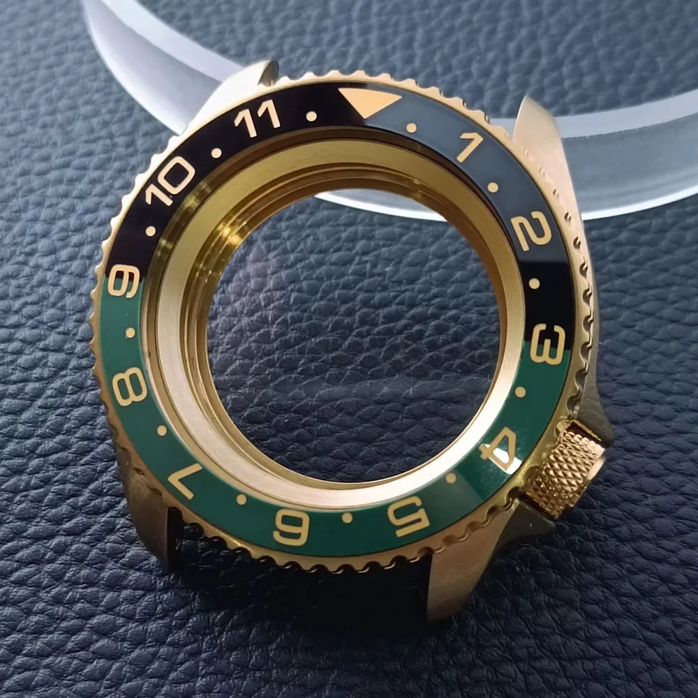 NH35 Cassa 42mm Orologio da uomo di alta qualità Cassa in acciaio dorato NH35 NH36 Cassa per movimento Accessori per orologi Vetro zaffiro Cinturino da 22 mm
