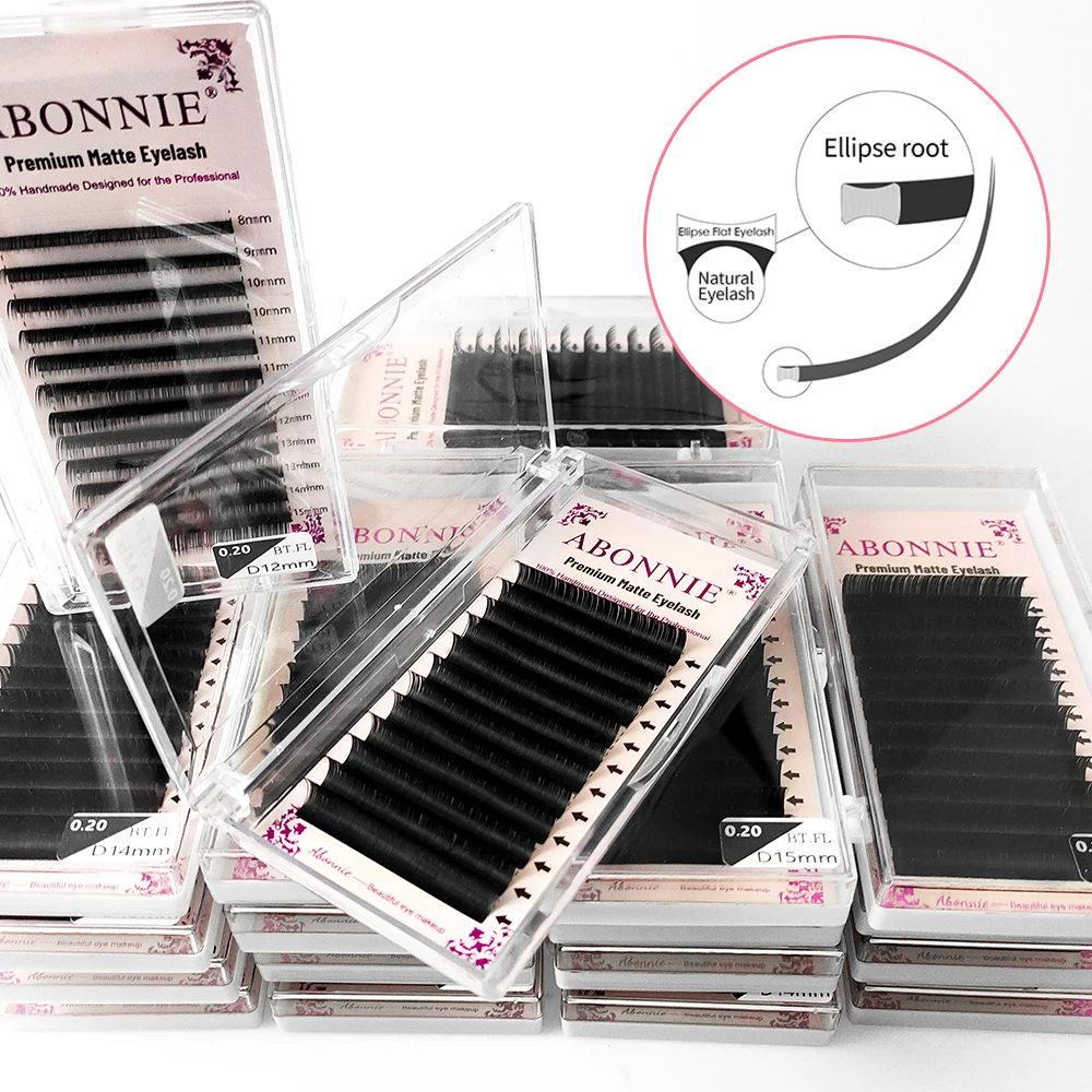 Abonnie – Extensions de cils en vison, Ellipse plate, 0.15 0.20, plus doux, pointes fendues, Volume individuel