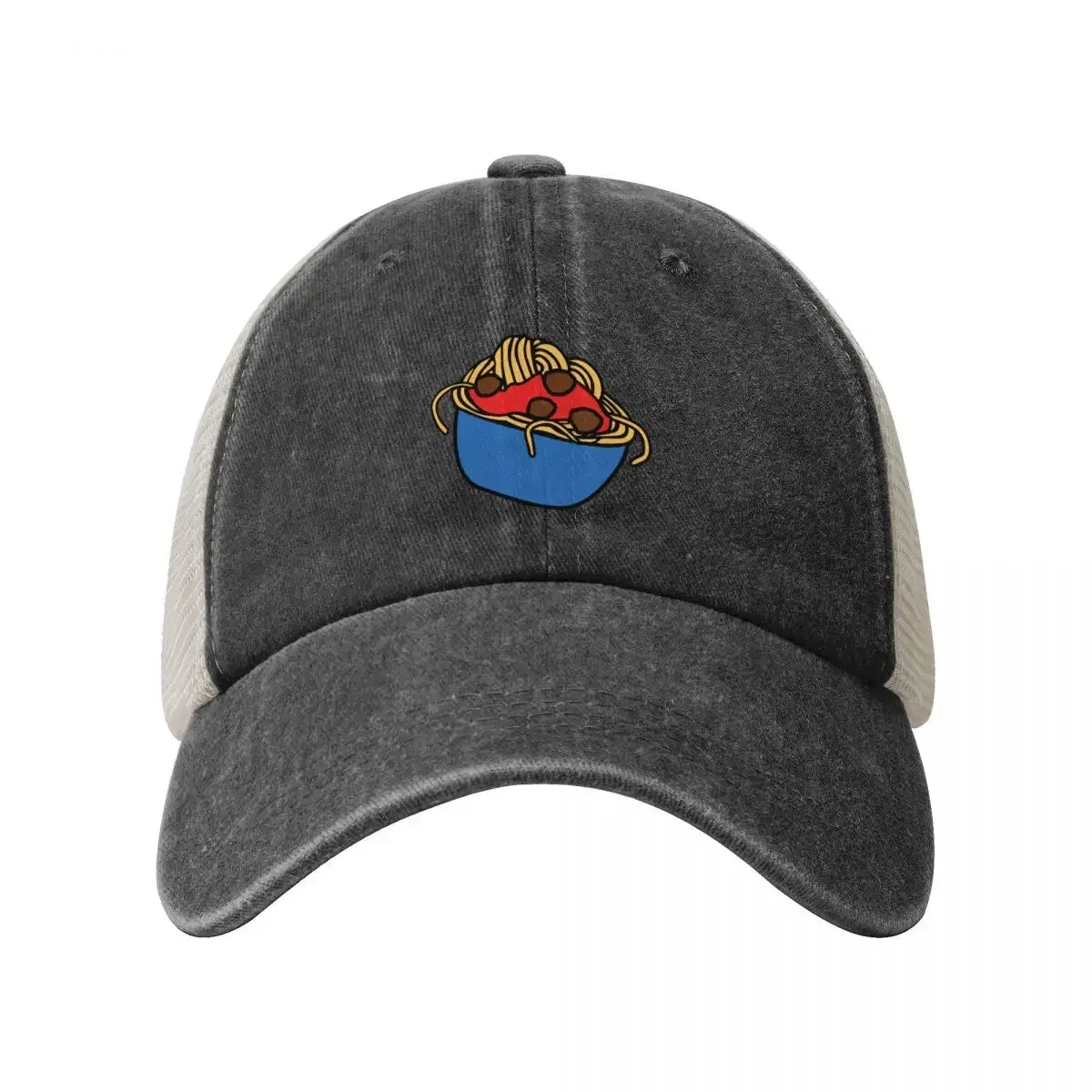 Spaghetti Pasta and Meatballs Cowboy Mesh Baseball Cap Vintage hiking hat Sun Hats For Women Men's