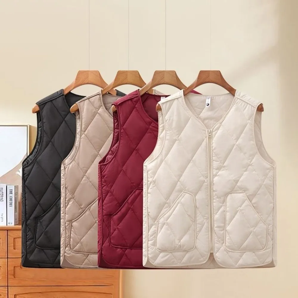 Loose Fit Zipper Closure Women's Vest Warm Cotton Fill Sleeveless Cotton Vest Plus Size Loose Waistcoat Autumn Winter