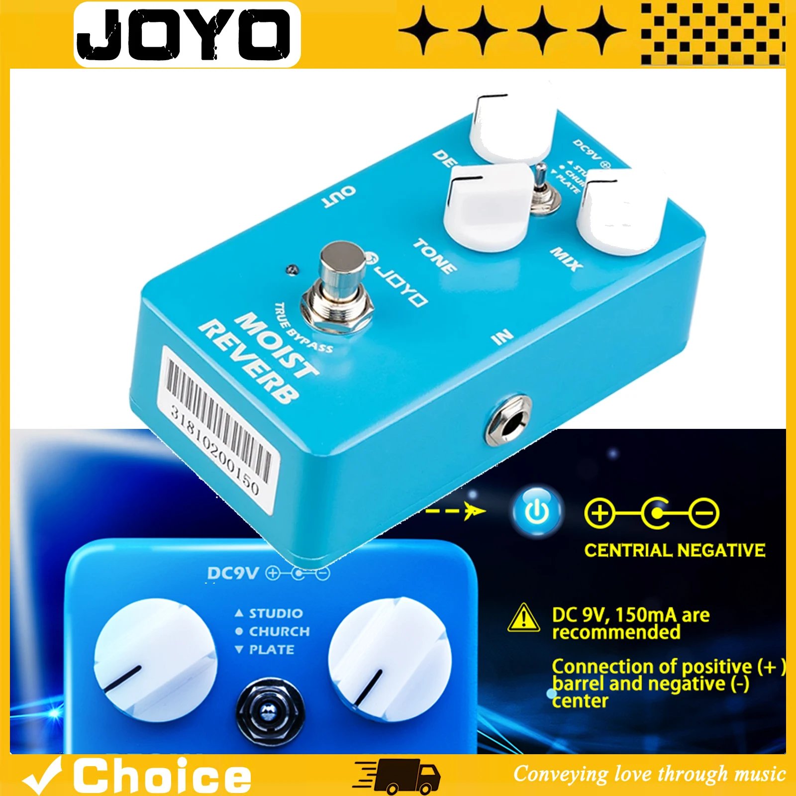 

JF-20 Guitar Effect Pedal MOIST REVERB Digital Reverb Pedal Studio/Church/Plate 3 Reverb Effects Guitar Pedal True Bypass