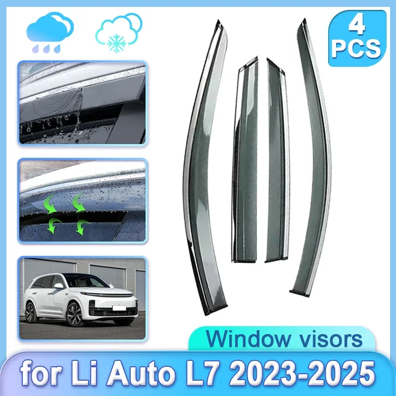 4X Car Window Door Visor For Lixiang Li Auto L7 2023 2024 2025 Smoke Awning Guard Shades Weathershield Door Visor Car Accessorie