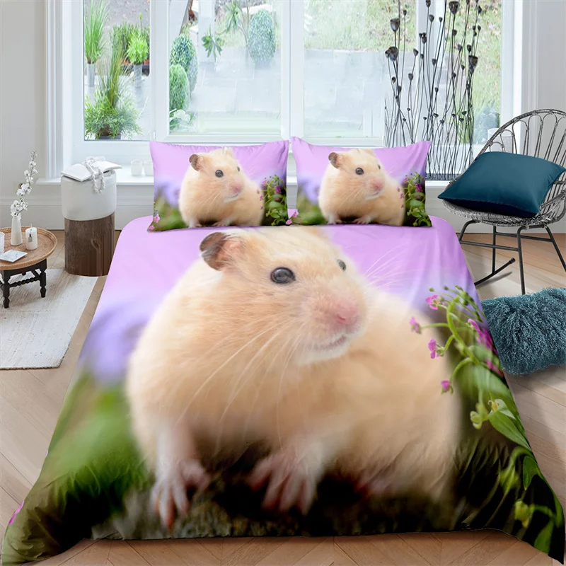 Bedding Set Luxury 3D Hamster Print 2/3Pcs Kids Adult Comfortable Duvet Cover Pillowcase Home Textile Single/Queen/King Size