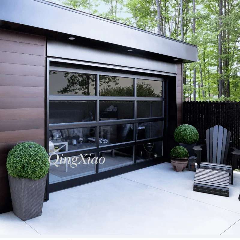 Stylish Durable Quick Fold Full View Clear Glass Garage Door Custom  Luxury Villa Household Outdoor Exterior Renovation Supply