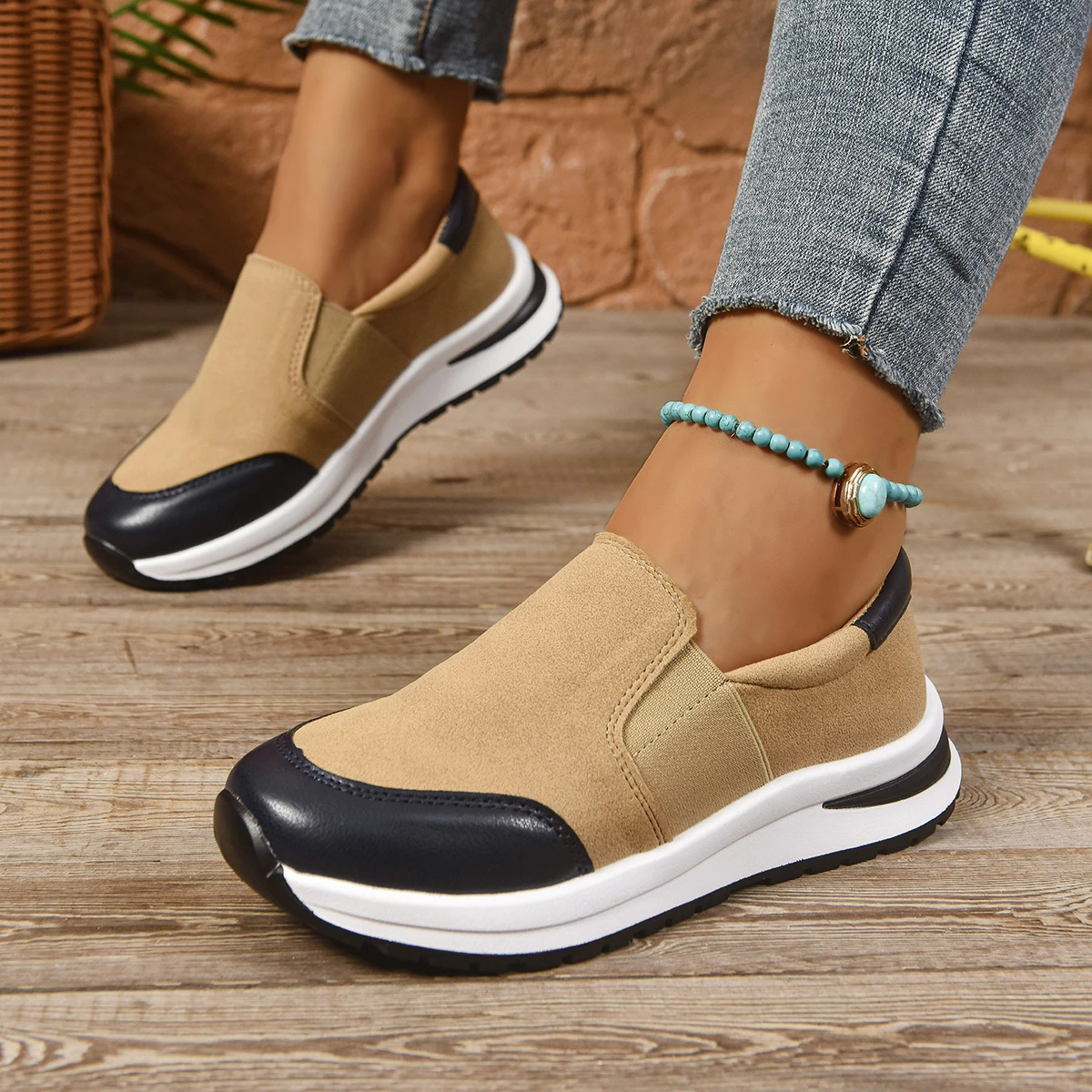 Damen Sneakers Plateau Freizeitschuhe Frühling/Herbst Mode Runde Zehen Laufschuhe Plus Size Sneakers für Damen
