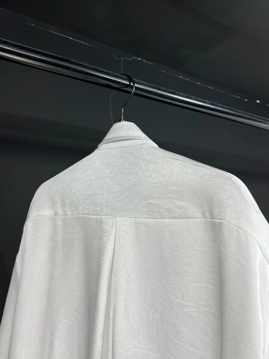 GALCAUR White Spliced Hollow Out Loose Shirt Female Lapel Short Sleeve Irregular Design Women's Shirts Summer New Style Fashion