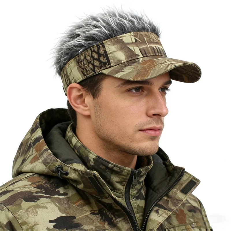 Blattbedruckte Perückenmütze mit Spikes für Herren – Golf-Baseballkappe, Outdoor-Sonnenschutz, synthetische Kurzhaarperücke, UV-Schutz-Visier – Detail 2