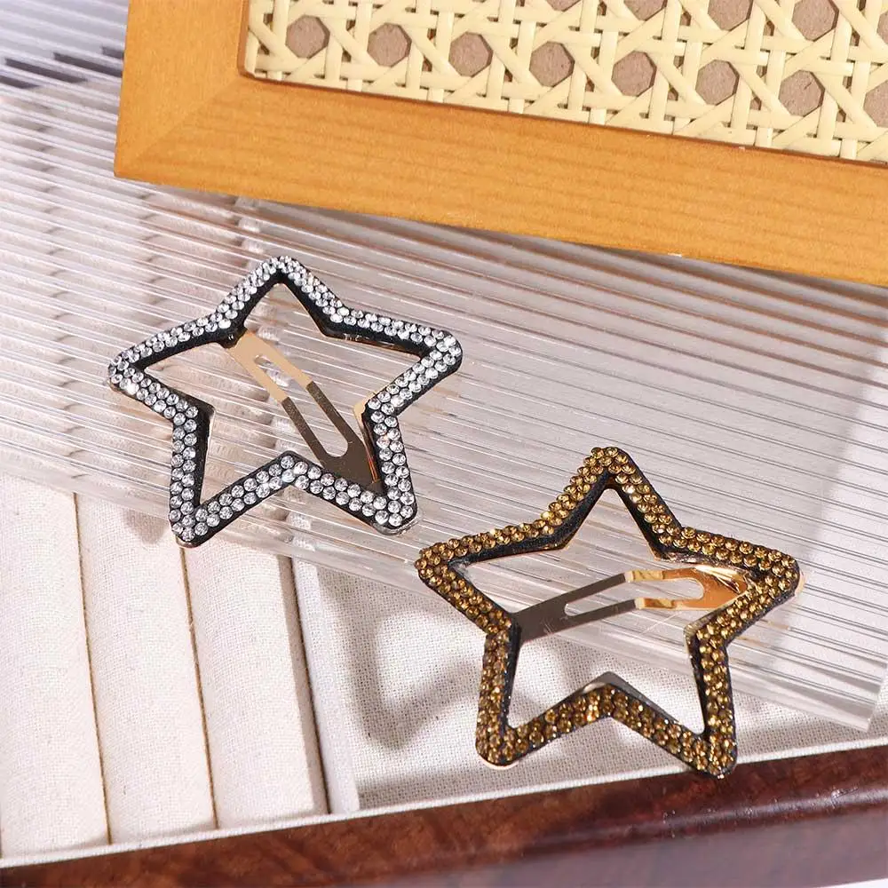 الأزياء هندسية حجر الراين ستار BB كليب \ المعادن Y2k ستار الجانب كليب الجانب كليب الخماسي الجوف مشبك شعر الأطفال
