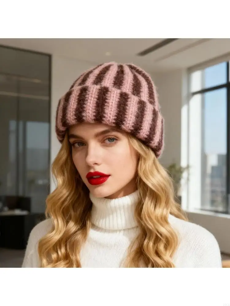 Striped Knit Lightweight Acrylic Blend For Winter Warmth And Stretch Comfort