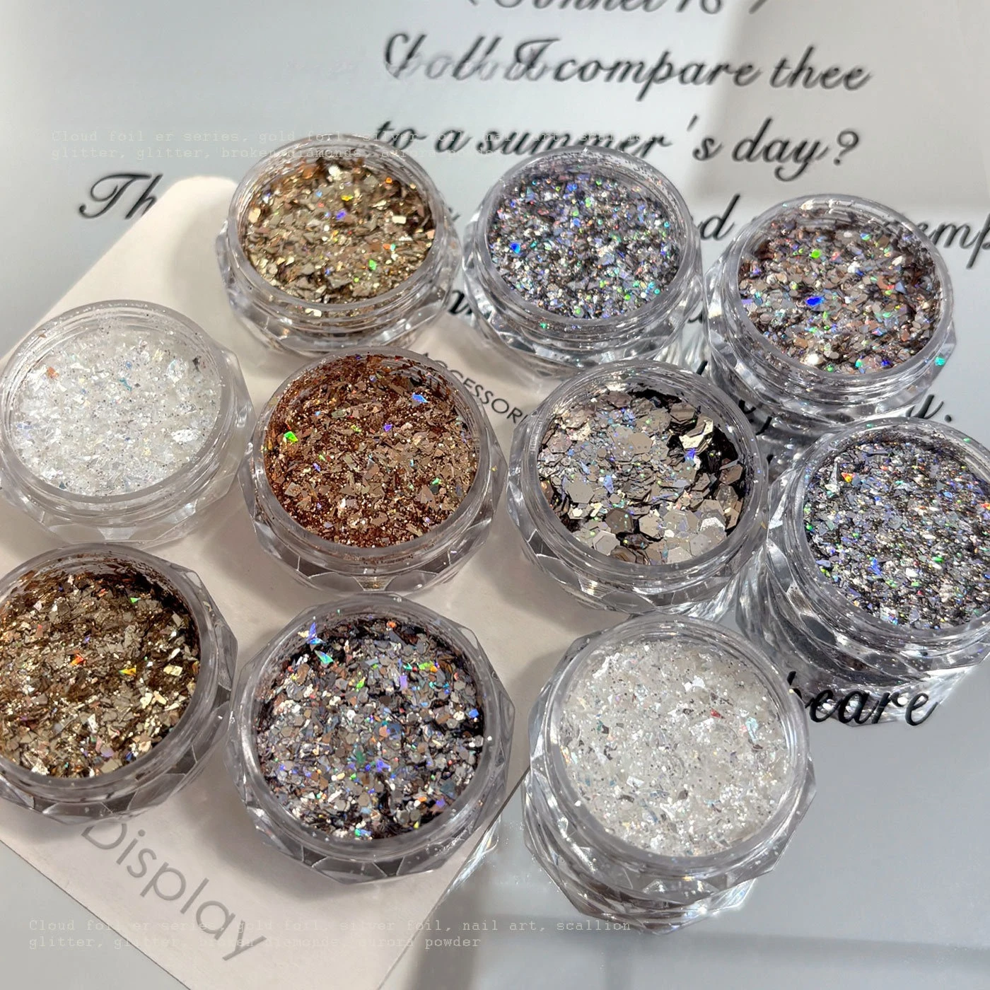 1Set Sparkly Mixed Polygon Nail Sequins, Silver White Glitter Fragments, DIY Manicure Nail Art Decor Accessories
