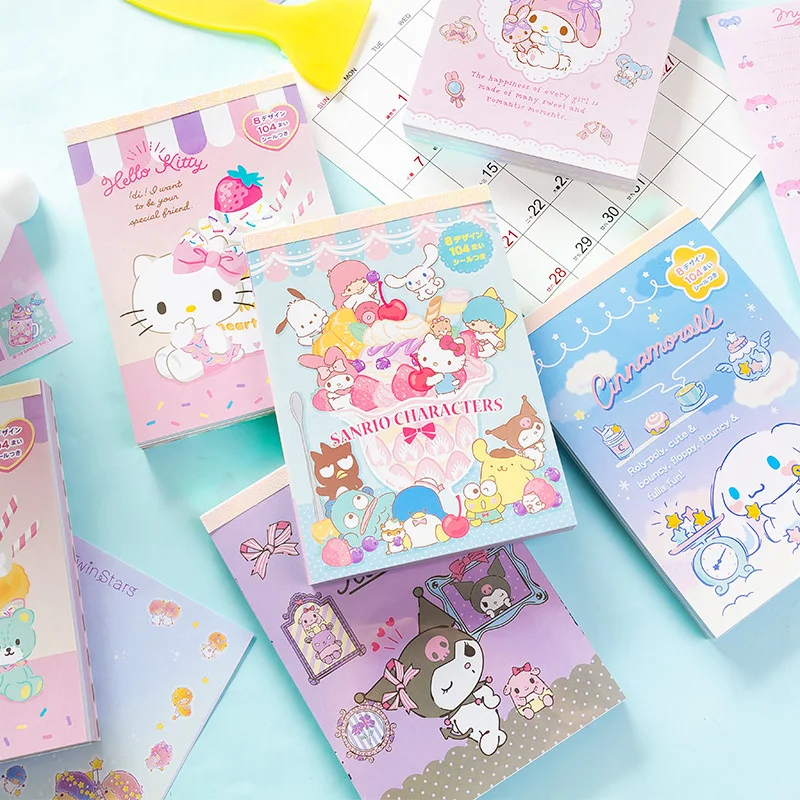 6pcs/lot Sanrio Melody Kuromi Cinnamoroll Memo Pad Cute Sticky Notes Stationery Label Notepad Planner Sticker Post School Supply