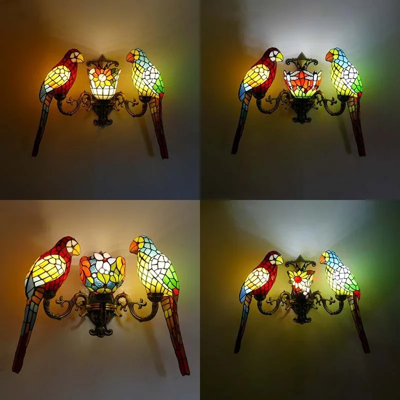 ALBERT Tiffany parrot Wall Lamps American countryside Children's room Homestay Villa Hotel Stained Glass Animal Decoration Lamp