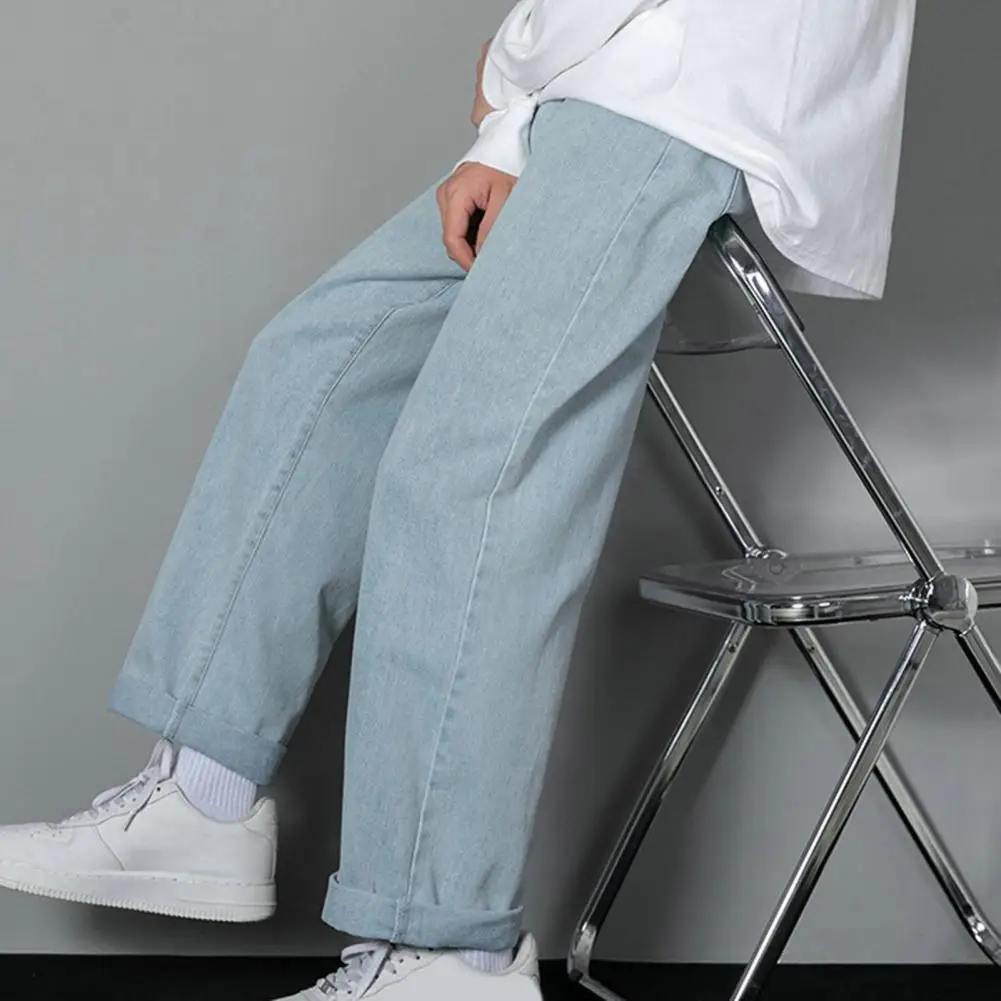 Retro Trousers Men Pants Retro Streetwear Men's Wide Leg Pants with Deep Crotch Breathable Fabric Loose Fit Long for Comfort