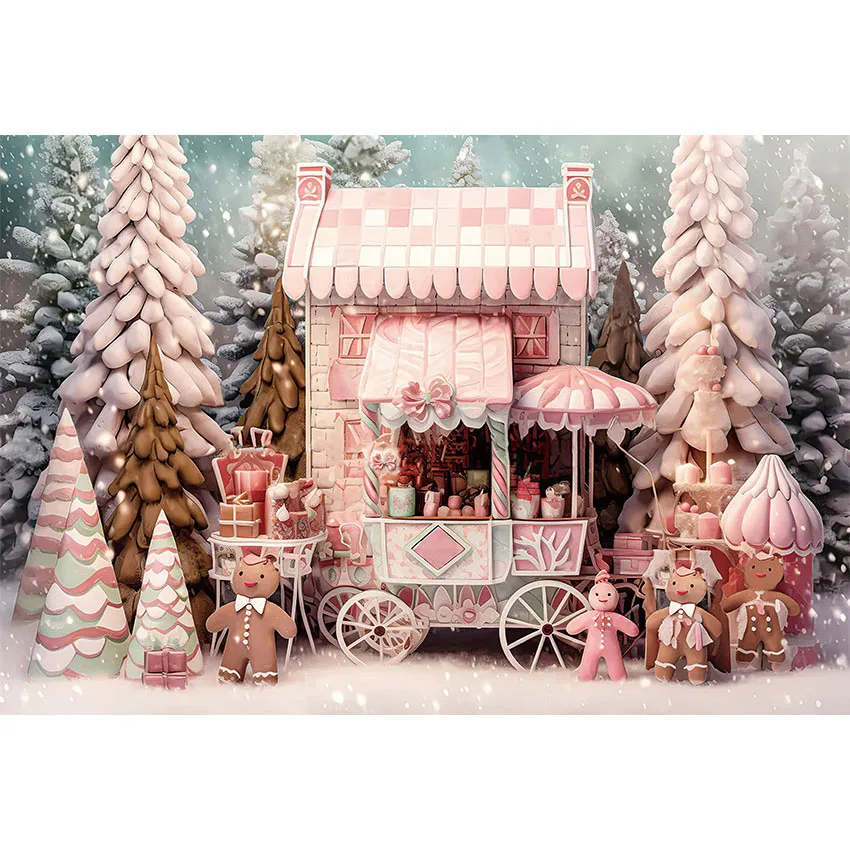 Mehofond Christmas Backdrop Winter Outdoor Snowy Candy House Xmas Tree Portrait Photography Background Photo Studio Photozone