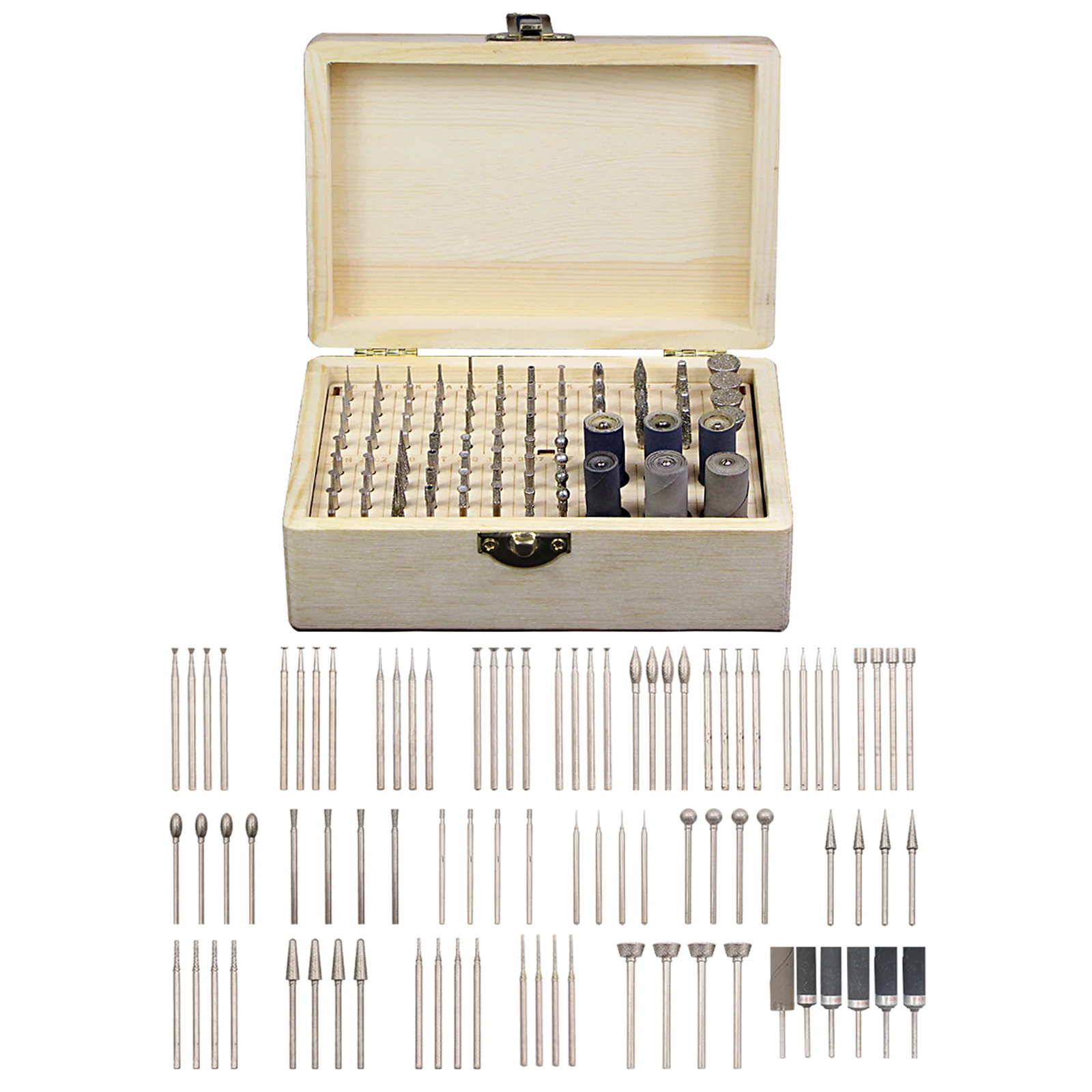 86pcs Rotary Tool Accessories Kit Diamond Burr Bits Sanding Rings Drill Polishing Kit 2.35mm Shank 1000-7000 Grit for Wood