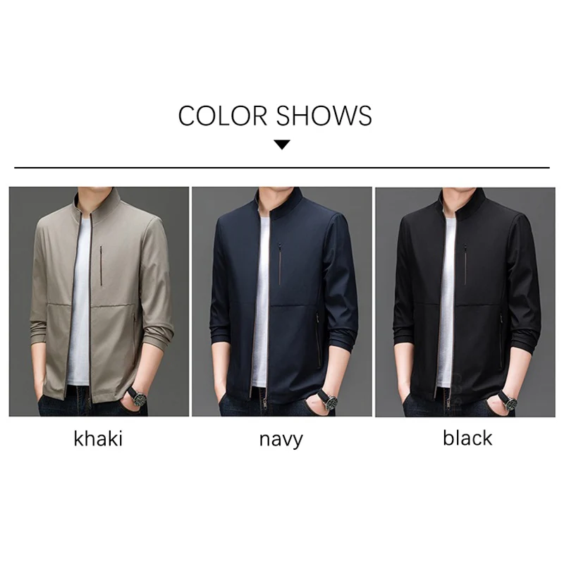 BROWON Brand 2026 New Spring Autumn Casual Men Jacket Vintage Stand Collar Slim Fit Zipper Fly Solid Color Coat for Men