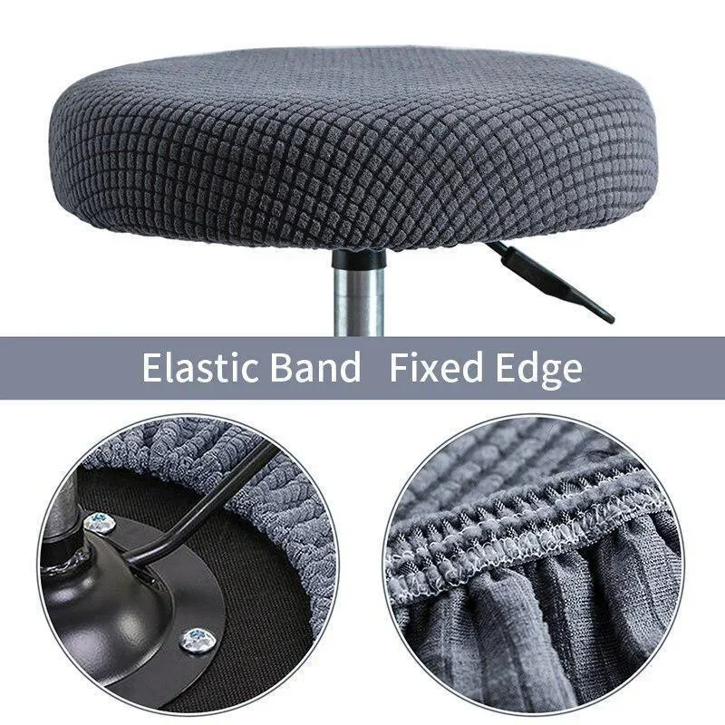 Bar Stool Cover Polar Fleece Round Chair Cover Removable Stool Slipcover Solid Seat Cushion Protector Washable Bar Stool