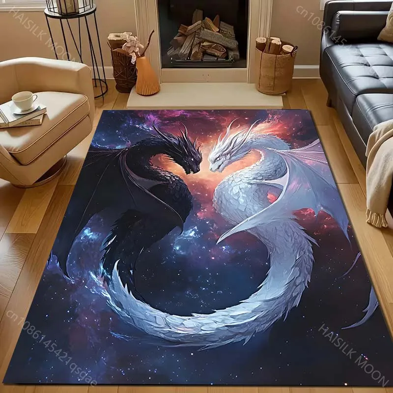 Black and white dragons standoff Pattern Rug Carpets for Bedroom Living Room Sofa Mat Creative Door Mat Cloakroom Home Decor