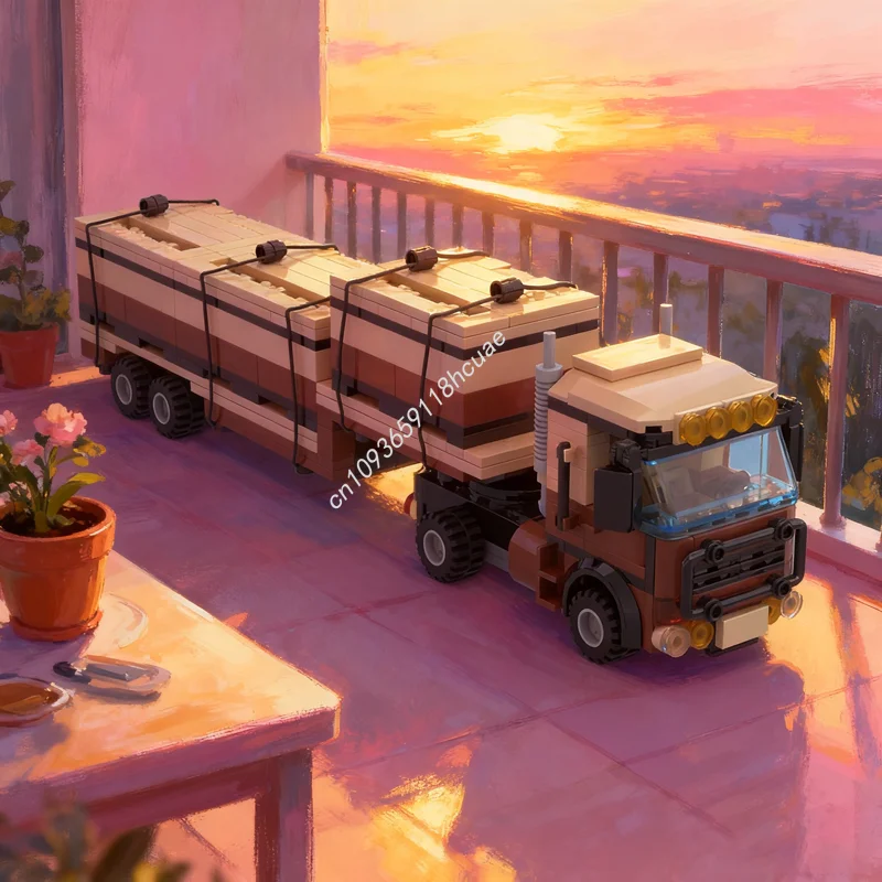 

411pcs MOC Flatbed Trailer Cab Cargo City Model Building Blocks Architecture Idea Toys Christmas Gifts Education Brick Kids