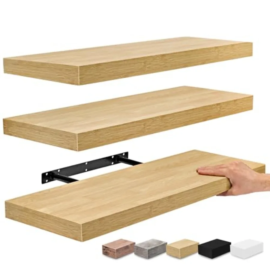 

24 Floating Wall Shelves for Bathroom Bedroom Kitchen Living Room - Maple Wood Floating Shelves with Invisible Brackets for Hom